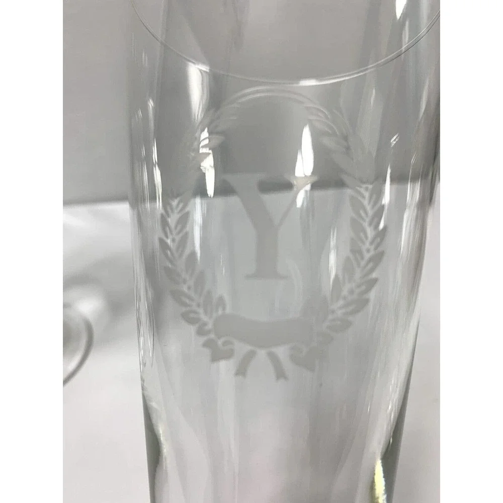 Two Tall‎ Champagne Flutes Monogram Y Wedding Glasses Barware 9